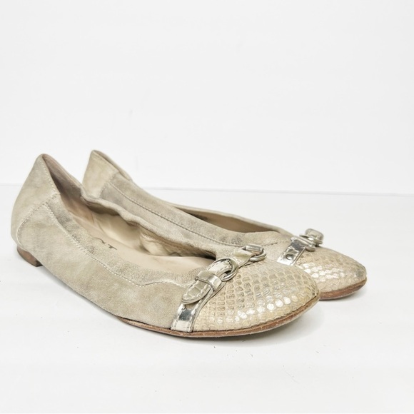 Attilio Giusti Leombruni Shoes - Attilio Giusti Leombruni AGL Tan Suede Snakeskin Buckle Cap Flat Shoes Women’s